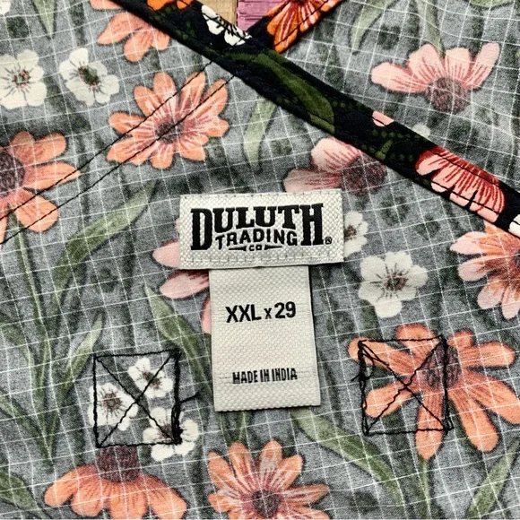 NWT Duluth XXL x29L Heirloom Gardening Bib Overalls Black Cornflowers Farm Bibs - Picture 5 of 6